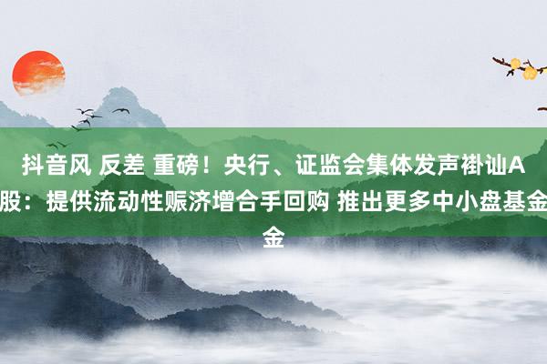 抖音风 反差 重磅！央行、证监会集体发声褂讪A股：提供流动性赈济增合手回购 推出更多中小盘基金