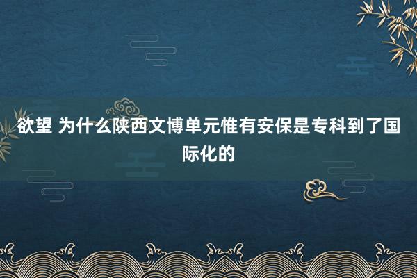 欲望 为什么陕西文博单元惟有安保是专科到了国际化的