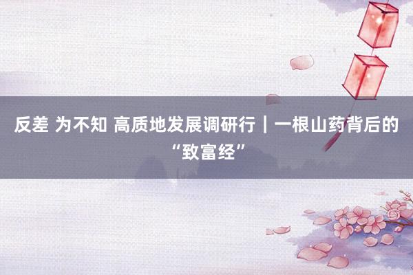 反差 为不知 高质地发展调研行｜一根山药背后的“致富经”