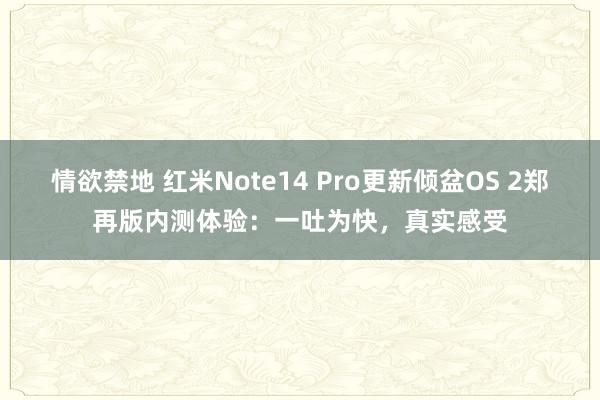情欲禁地 红米Note14 Pro更新倾盆OS 2郑再版内测体验：一吐为快，真实感受
