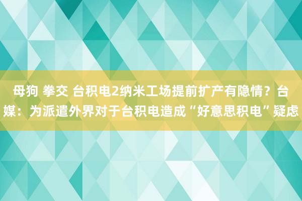 母狗 拳交 台积电2纳米工场提前扩产有隐情？台媒：为派遣外界对于台积电造成“好意思积电”疑虑