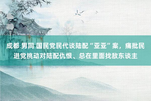 成都 男同 国民党民代谈陆配“亚亚”案，痛批民进党挑动对陆配仇恨、总在里面找敌东谈主