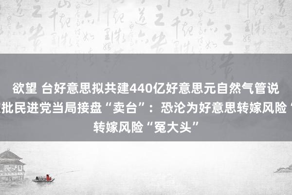 欲望 台好意思拟共建440亿好意思元自然气管说念，网友批民进党当局接盘“卖台”：恐沦为好意思转嫁风险“冤大头”