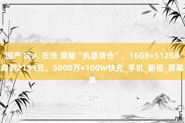 国产 成人 在线 荣耀“执意清仓”，16GB+512GB降到2199元，5000万+100W快充_手机_新低_屏幕
