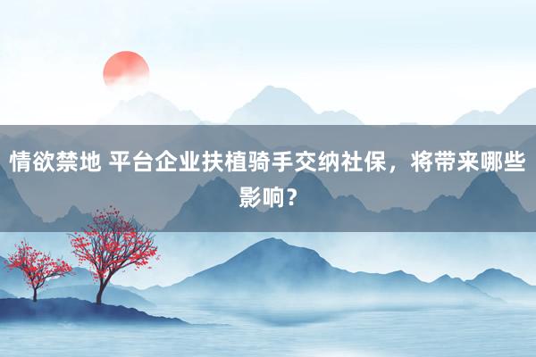 情欲禁地 平台企业扶植骑手交纳社保，将带来哪些影响？