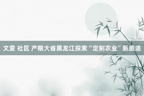 文爱 社区 产粮大省黑龙江探索“定制农业”新旅途