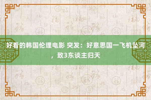 好看的韩国伦理电影 突发:好意思国一飞机坠河,致3东谈主归天