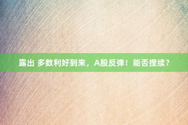 露出 多数利好到来，A股反弹！能否捏续？